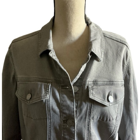 Chico’s Long Light Gray Denim Jacket - Picture 7 of 15